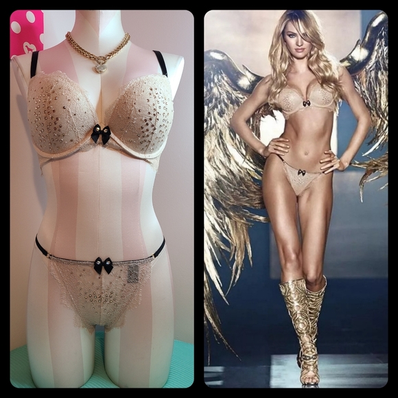 Y2K VS Very Sexy Rhinestone Lace Fashion Show Bra/ Panty Set Size 34D/Lg - Picture 1 of 10